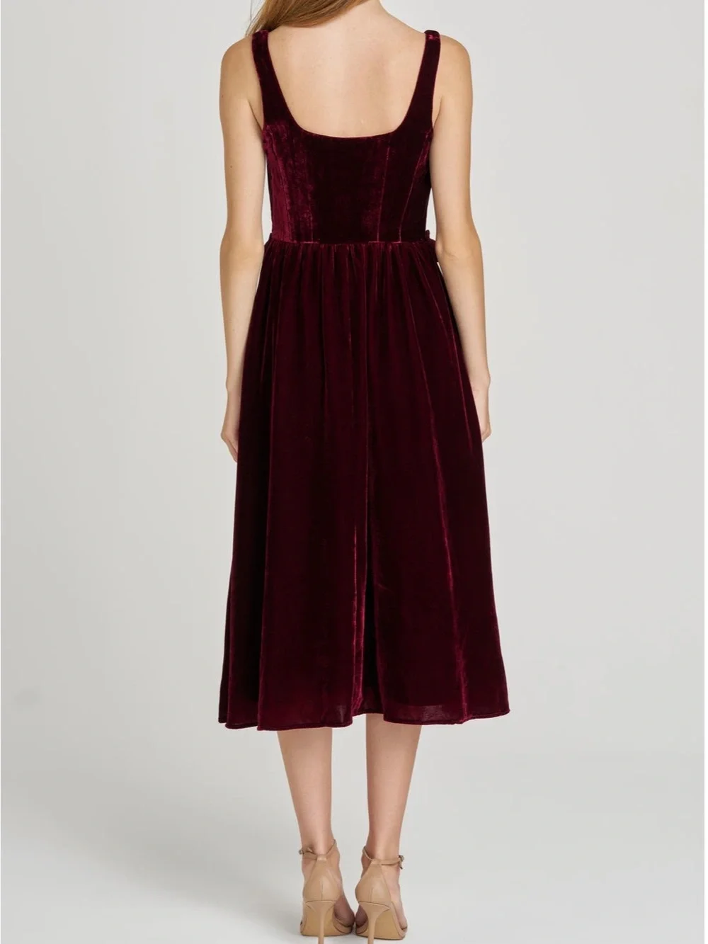 NWT Wayf Velvet Burgundy Midi Bow Dress Size S - Picture 2 of 5